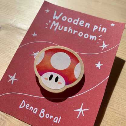 Pin de madera natural, Champiñon Rojo Super Mario Bros 1UP, Nintendo Switch
