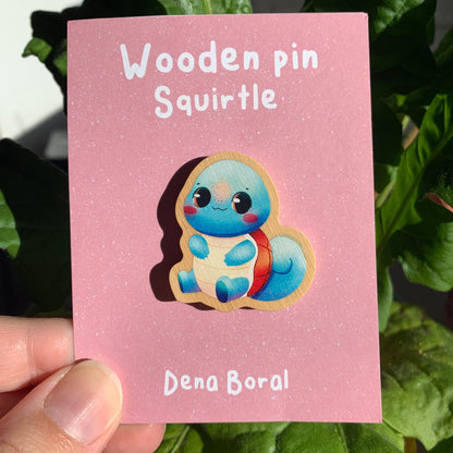 Squirtle-poke Wooden Pin Badge Original Gift Inspired Fanart | Eco Friendly | Natural