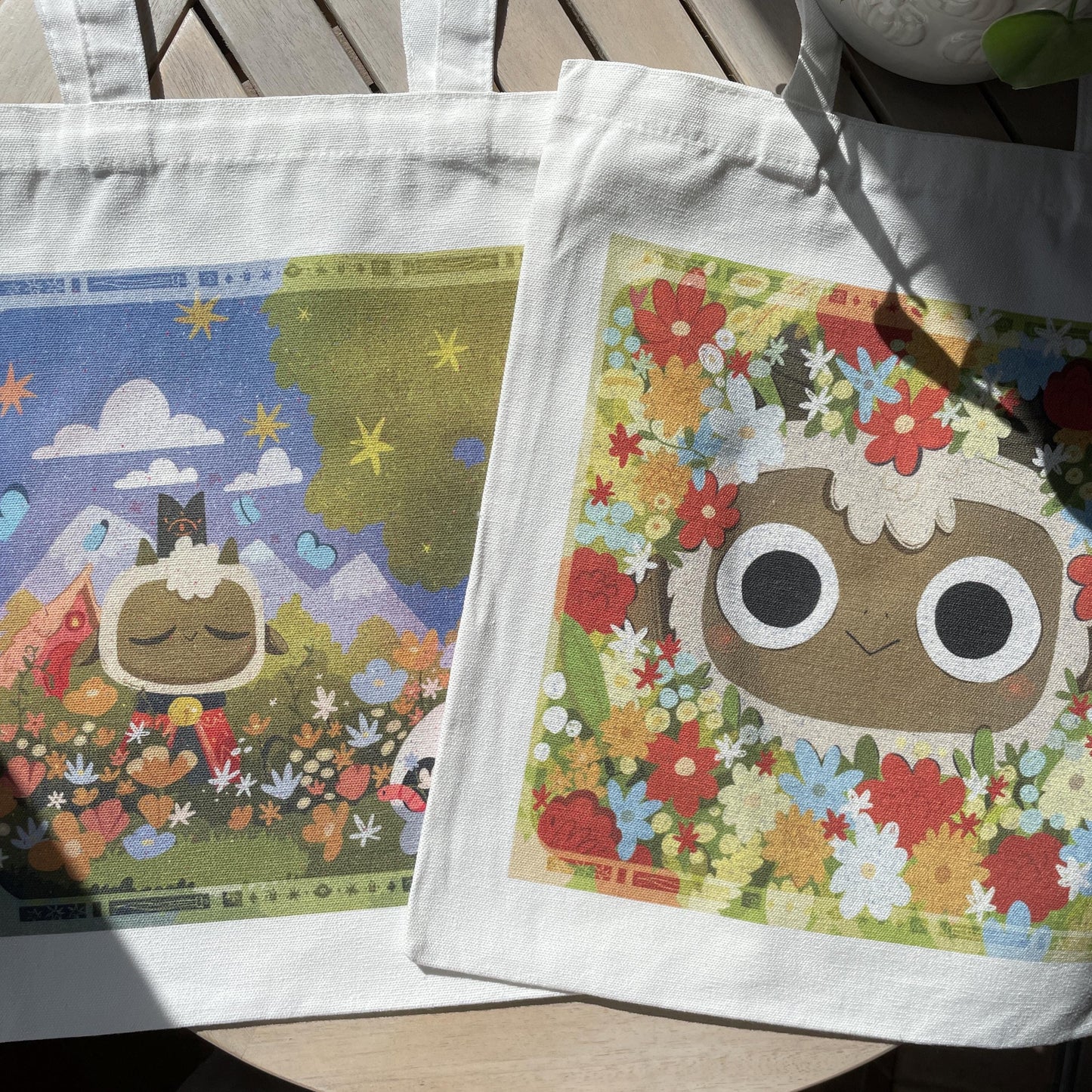 Tote bag de lino Cult of The Lamb Flowers & Chill, doble diseño, 40x40 cm, bolsa ecológica reutilizable, lavable y muy resistente