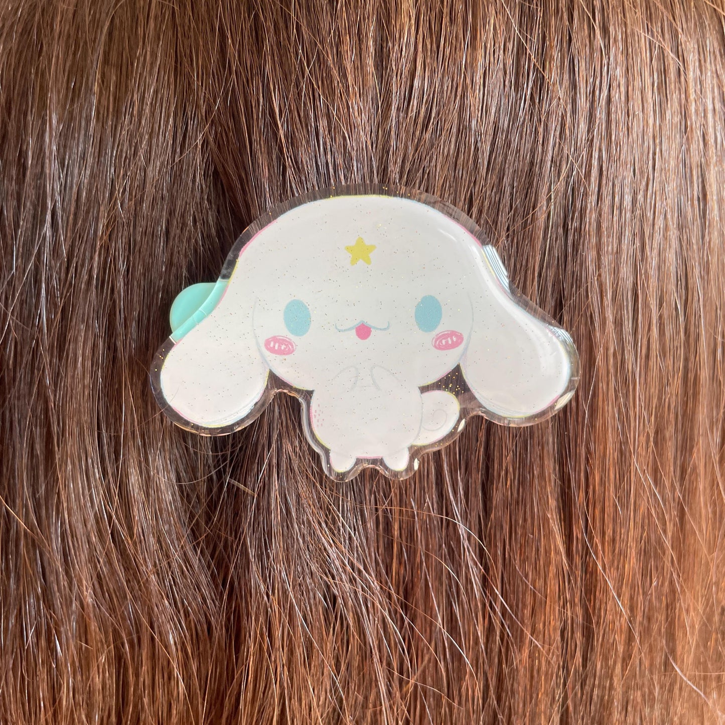 Pinza para el pelo inspirada en Cinnamoroll: pasador, horquilla, diseño brillante con glitter