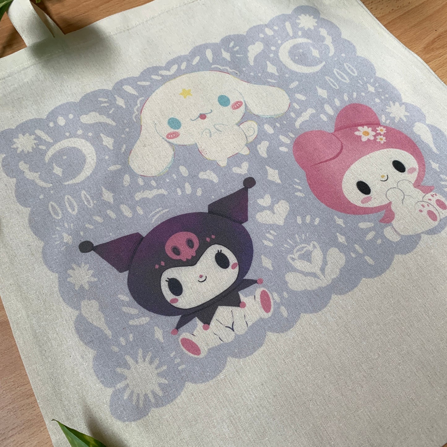 Tote bag de algodón MyMelody, Kuromi y Cinnamoroll, fanart exclusivo, 40x40 cm, bolsa ecológica reutilizable