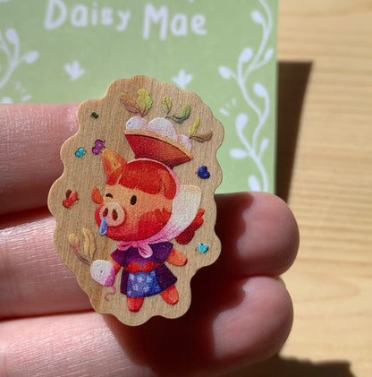 Pin de madera natural, Juliana Animal Crossing New Horizons, Nintendo Switch Daisy Mae