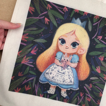 Tote Bag Alicia | Totebag Fanart Alicia en el Pais de las Maravillas | Alice in Wonderland Fan Art 100% Cotton 40x40cm 16x16inch