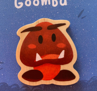 Pin de madera natural, Goomba Super Mario Bros, Nintendo Switch