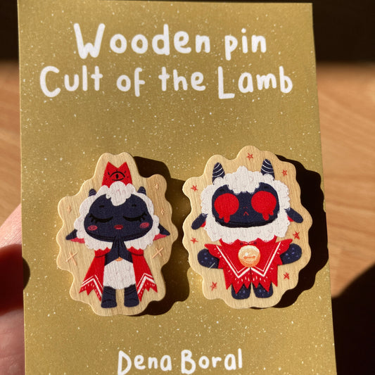 Pin de Madera Cult of the Lamb Pack de 2 | Wooden Pin Inspired | Pin Original Regalo Eco Friendly Madera Natural
