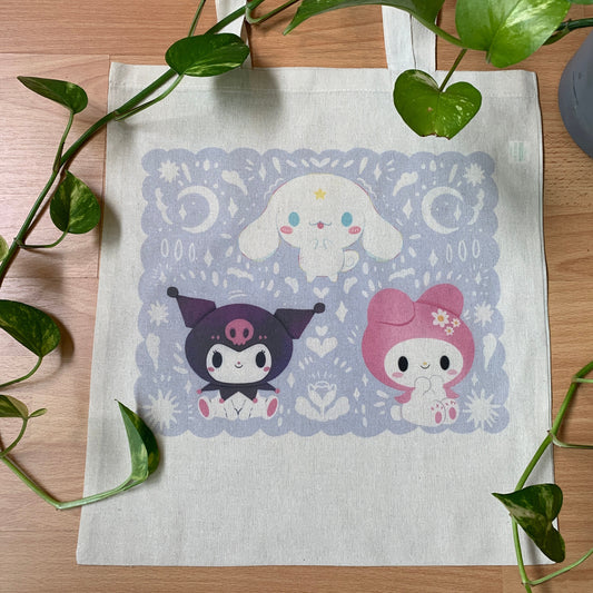 Tote bag de algodón MyMelody, Kuromi y Cinnamoroll, fanart exclusivo, 40x40 cm, bolsa ecológica reutilizable
