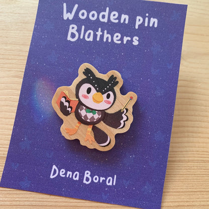 Pin de madera natural, Socrates Animal Crossing New Horizons, Nintendo Switch Blathers