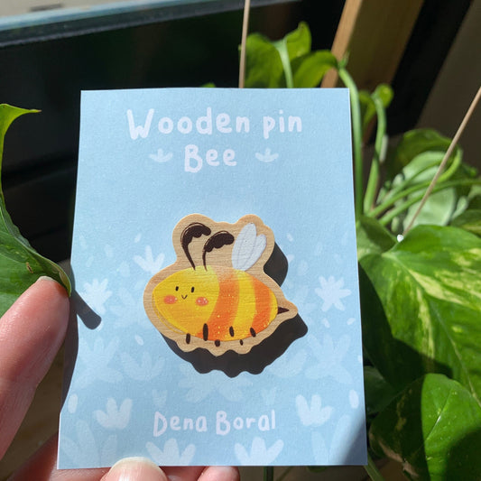Pin de Madera Abeja | Wooden Pin Arte Original | Pin Regalo Eco Friendly Madera Natural