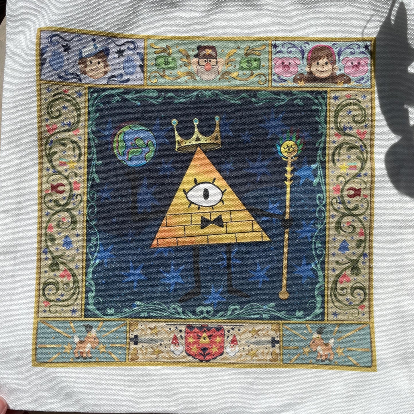 Tote bag de lino Gravity Falls Bill Cipher King & Cult, doble diseño, 40x40 cm, bolsa ecológica reutilizable, lavable y muy resistente