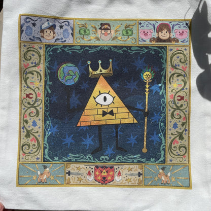 Tote bag de lino Gravity Falls Bill Cipher King & Cult, doble diseño, 40x40 cm, bolsa ecológica reutilizable, lavable y muy resistente