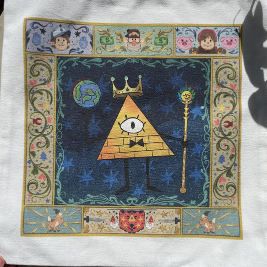 Tote bag de lino Gravity Falls Bill Cipher King & Cult, doble diseño, 40x40 cm, bolsa ecológica reutilizable, lavable y muy resistente