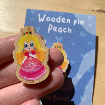 Pin de madera natural, Peach Super Mario Bros, Nintendo Switch