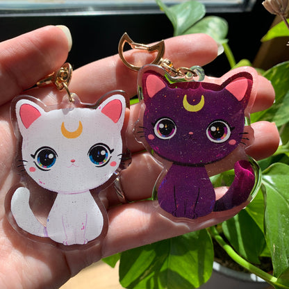 Sailor Moon Cat Luna Runa Gato. Llavero de dos Caras. Acrilico Epoxy Glitter. Colgante Mochila