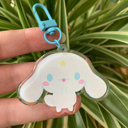 Cinnamoroll Keyring | Llavero acrilico epoxy con glitter | Colgante regalo llaves mochila