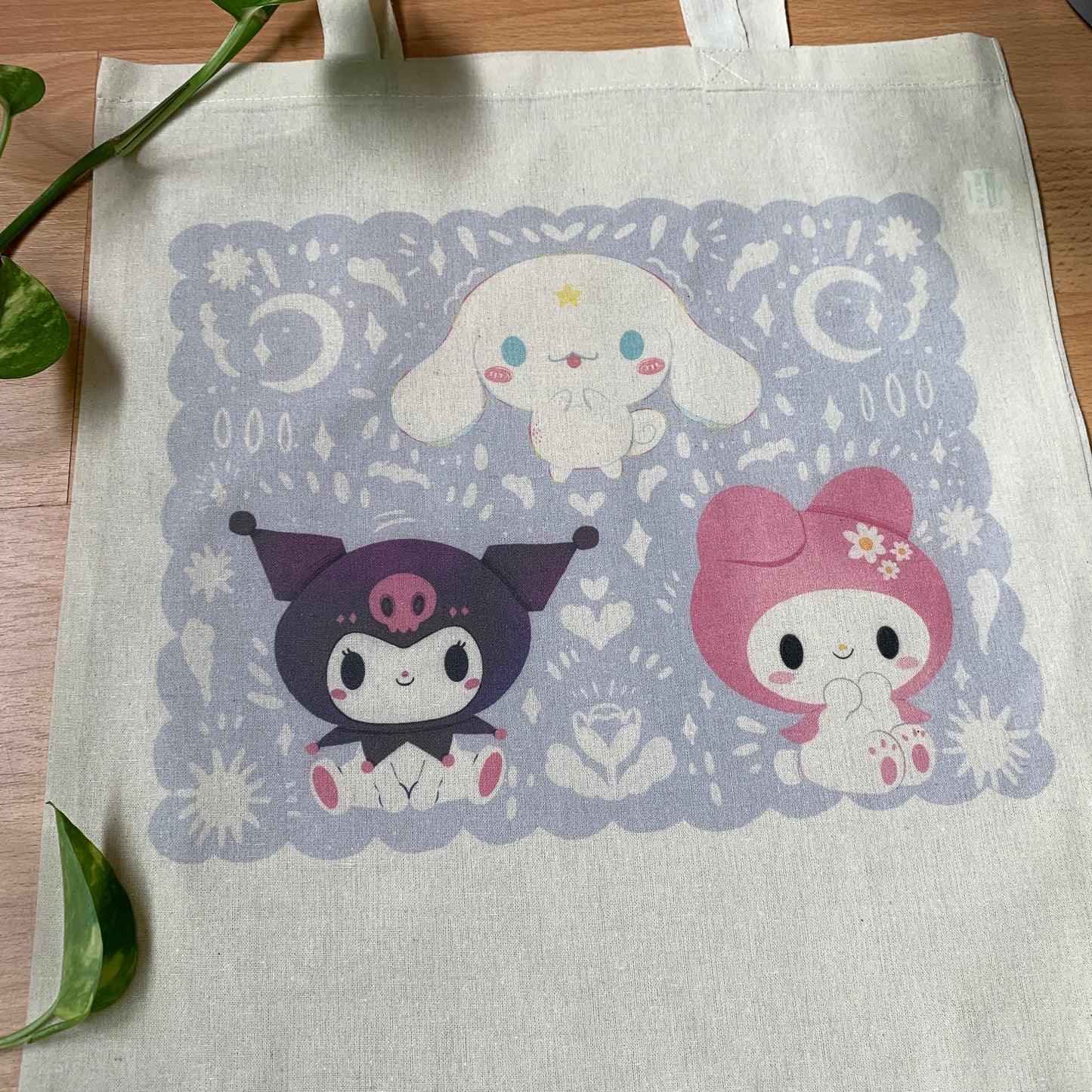 Tote bag de algodón MyMelody, Kuromi y Cinnamoroll, fanart exclusivo, 40x40 cm, bolsa ecológica reutilizable