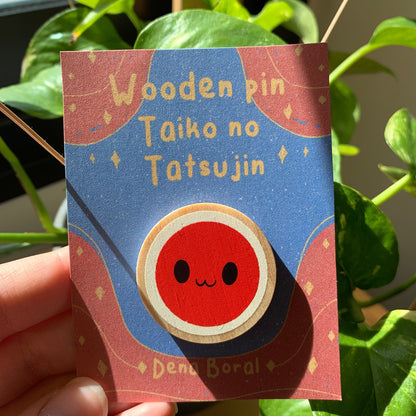 Pin de Madera Taiko No Tatsujin | Drum Wooden Pin Inspired Tambor | Pin Original Regalo Eco Friendly Madera Natural