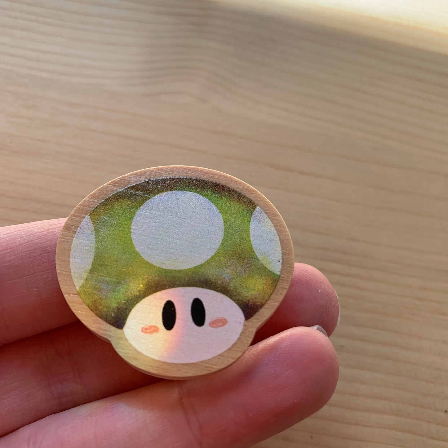 Pin de madera natural, Champiñon verde 1UP Super Mario, Nintendo Switch