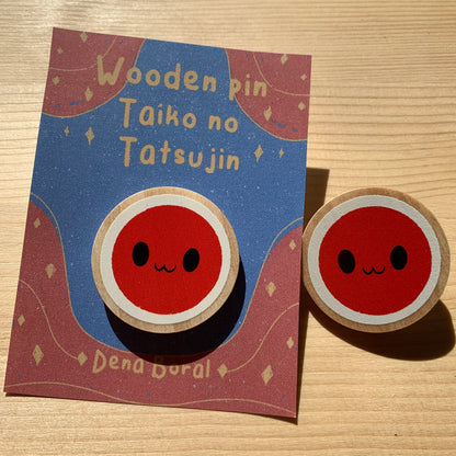 Pin de Madera Taiko No Tatsujin | Drum Wooden Pin Inspired Tambor | Pin Original Regalo Eco Friendly Madera Natural