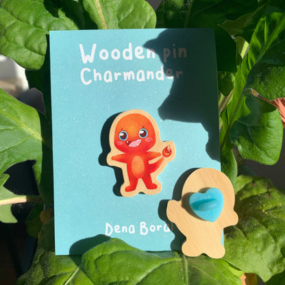 Pin de Madera Charmander-poke | Charmander-poke Wooden Pin Badge |