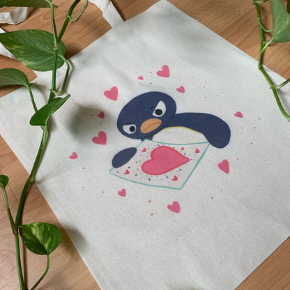 Tote Bag Pingu San Valentín | Bolsa Tela Fanart Valentine's Day Pingu Totebag | Fan Art 100% Algodón 40x40cm 16x16inch