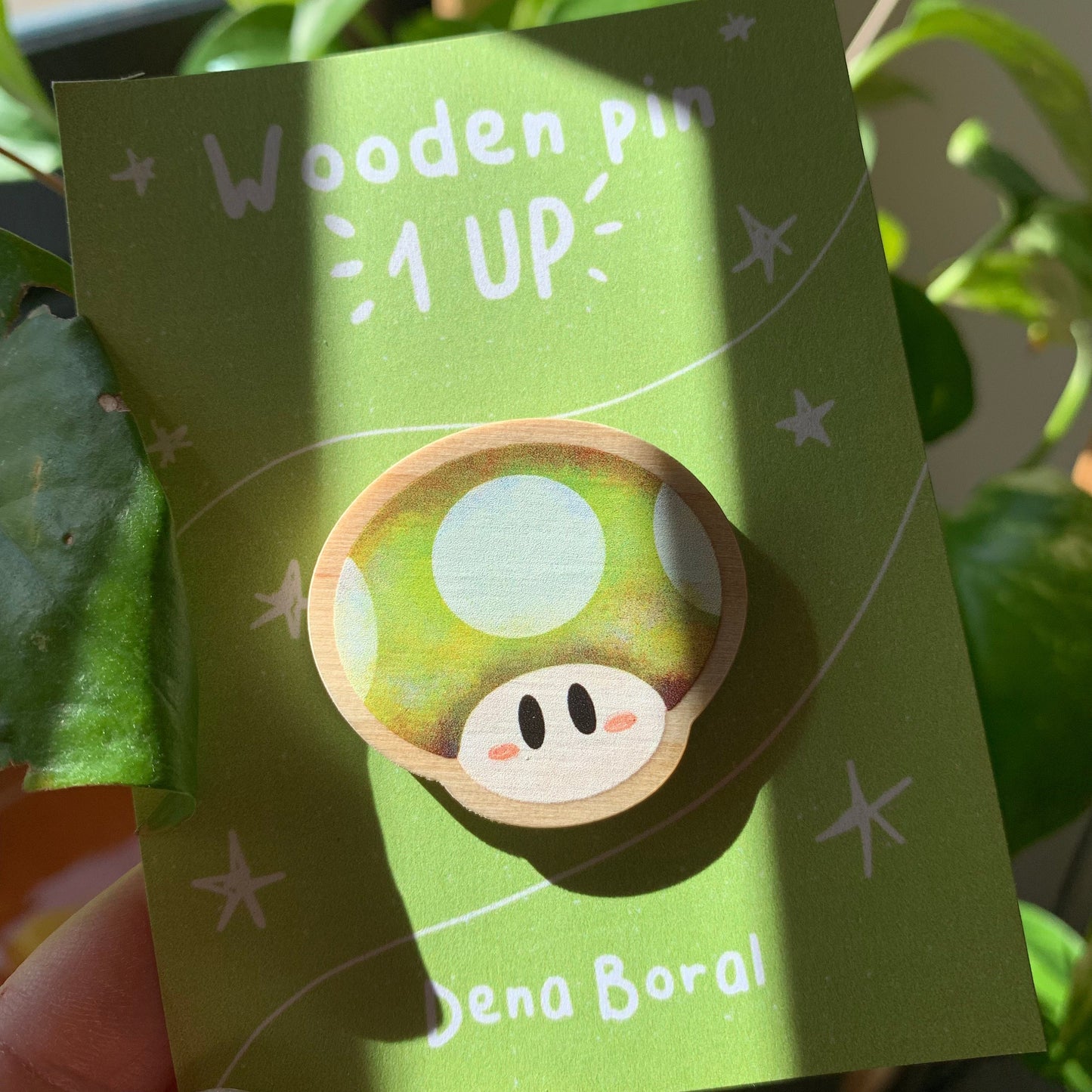 Pin de madera natural, Champiñon verde 1UP Super Mario, Nintendo Switch