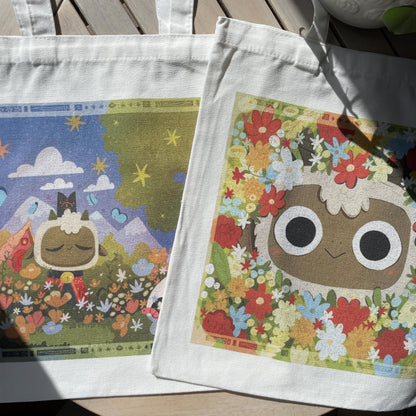 Tote bag de lino Cult of The Lamb Flowers & Chill, doble diseño, 40x40 cm, bolsa ecológica reutilizable, lavable y muy resistente