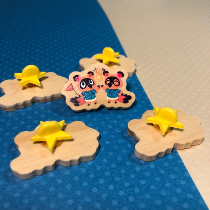 Pin Timmy Tommy Animal Crossing New Horizons | Wooden Pin Original Nintendo Regalo Eco Friendly Madera Natural