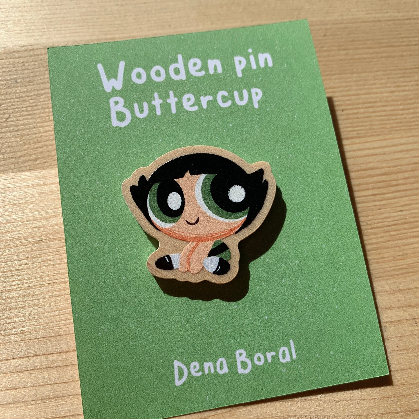 Pin de Madera Cactus Las Supernenas | Buttercup The Powerpuff girls Wooden Pin Badge | Las chicas superpoderosas