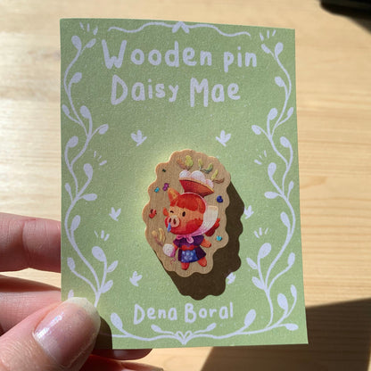 Pin de madera natural, Juliana Animal Crossing New Horizons, Nintendo Switch Daisy Mae
