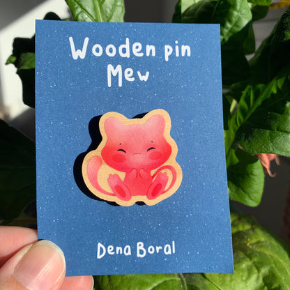 Pin de Madera Mew-poke| Mew  Wooden Pin Badge | Mew Poke