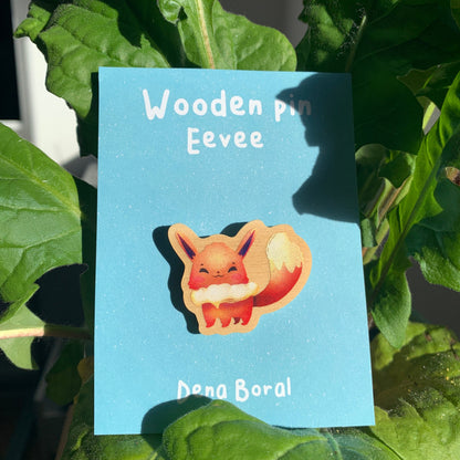 Pin de Madera Eevee-poke | Eevee-poke Wooden Pin Badge |