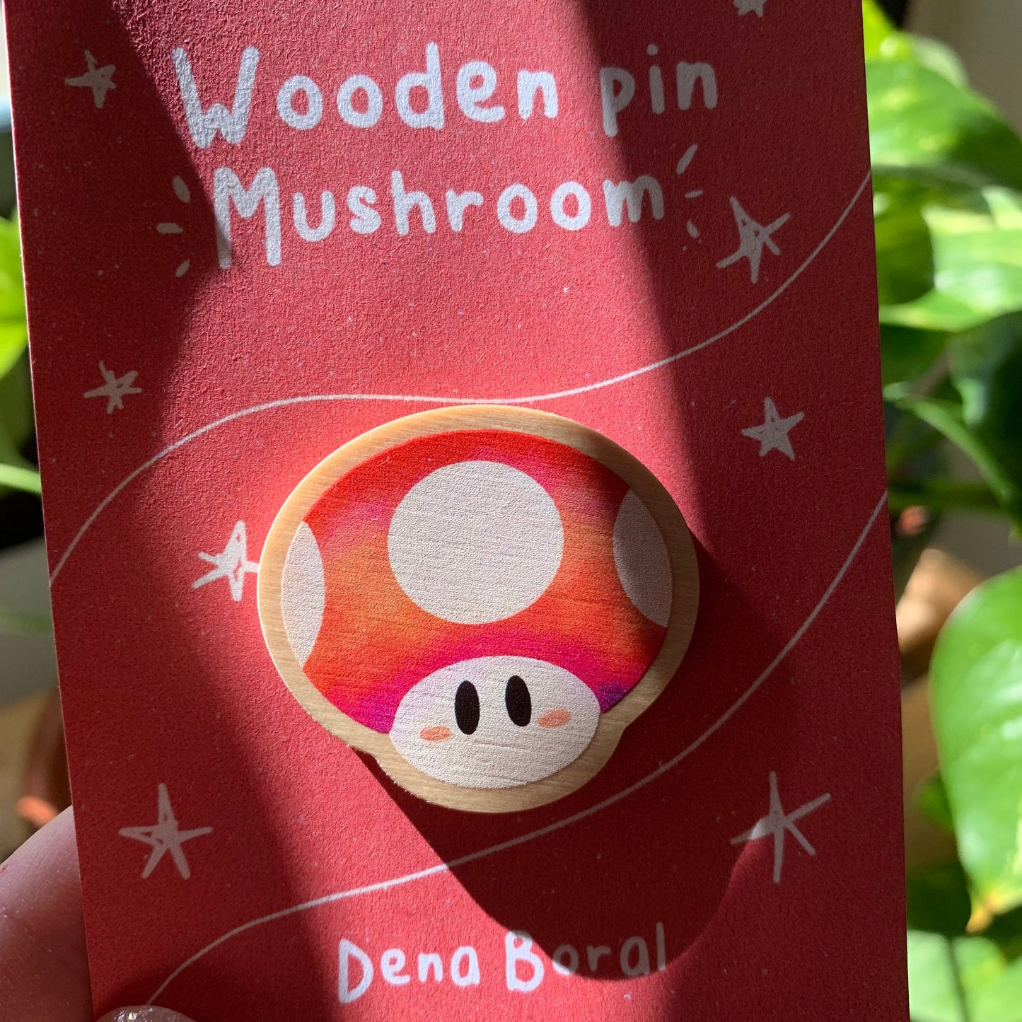 Pin de madera natural, Champiñon Rojo Super Mario Bros 1UP, Nintendo Switch