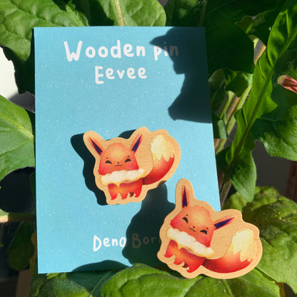 Pin de Madera Eevee-poke | Eevee-poke Wooden Pin Badge |
