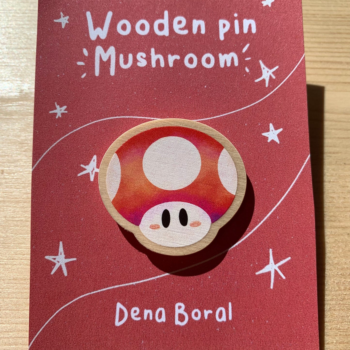 Pin de madera natural, Champiñon Rojo Super Mario Bros 1UP, Nintendo Switch