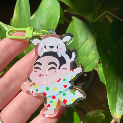 Shin-Chan Keyring | Llavero acrilico epoxy | Colgante regalo llaves mochila | Shin-Chan y Nevado