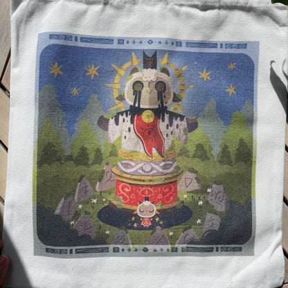 Tote bag de lino Cult of The Lamb Totem & Chill, doble diseño, 40x40 cm, bolsa ecológica reutilizable, lavable y muy resistente