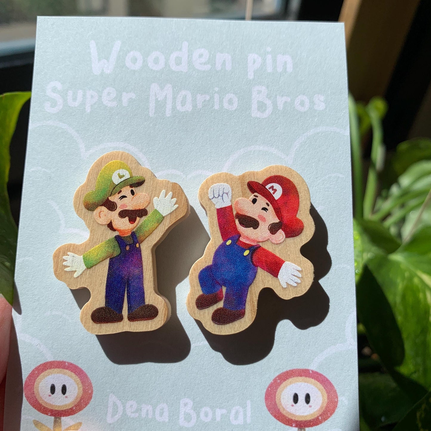 Mario & Luigi Doble Pin de madera natural, Super Mario Bros, Nintendo Switch