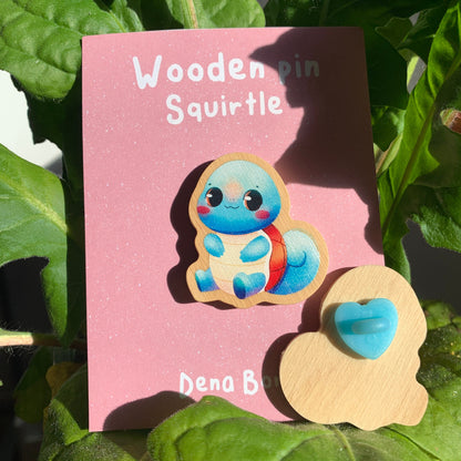 Squirtle-poke Wooden Pin Badge Original Gift Inspired Fanart | Eco Friendly | Natural