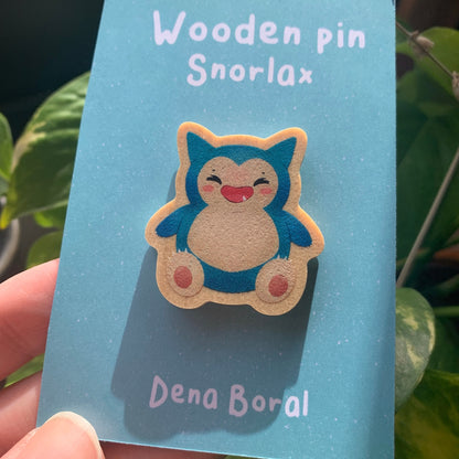 Pin de Madera Snorlax-poke   |Snorlax  Wooden Pin Badge | Snorlax