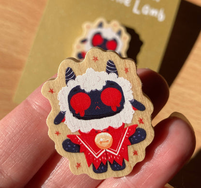 Pin de Madera Cult of the Lamb Ojos rojos| Wooden Pin Inspired | Pin Original Regalo Eco Friendly Madera Natural