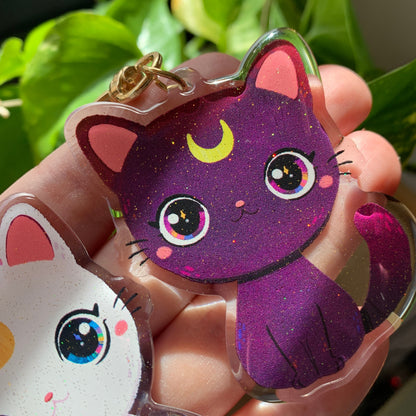 Sailor Moon Cat Luna Runa Gato. Llavero de dos Caras. Acrilico Epoxy Glitter. Colgante Mochila