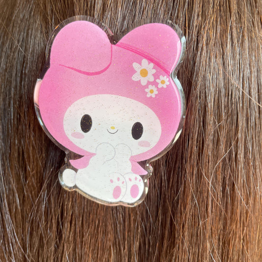 Pinza para el pelo inspirada en My Melody: pasador, horquilla, diseño brillante con glitter