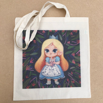 Tote Bag Alicia | Totebag Fanart Alicia en el Pais de las Maravillas | Alice in Wonderland Fan Art 100% Cotton 40x40cm 16x16inch
