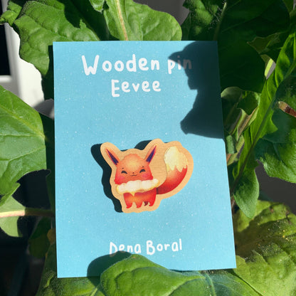 Pin de Madera Eevee-poke | Eevee-poke Wooden Pin Badge |
