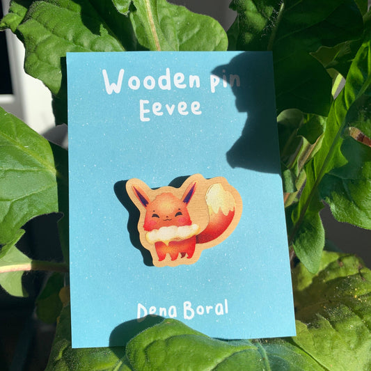 Pin de Madera Eevee-poke | Eevee-poke Wooden Pin Badge |