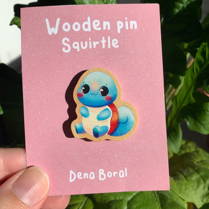 Squirtle-poke Wooden Pin Badge Original Gift Inspired Fanart | Eco Friendly | Natural