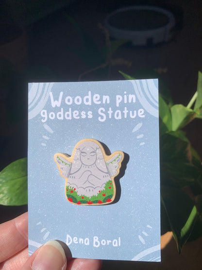 Pin de Madera Zelda Estatua | Zelda Goddess Statue Natural Wooden Pin Badge | ECO Friendly Pine Wood