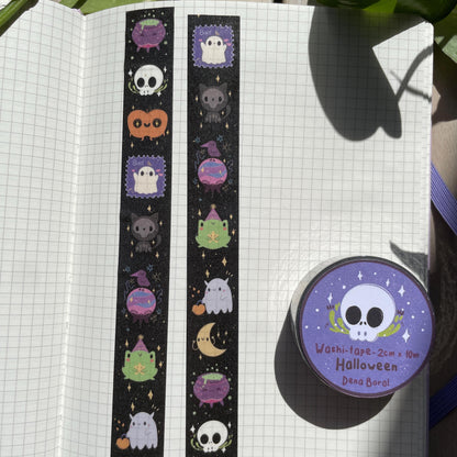 Washi Tape Spooky Monstruos Ilustrado: Cinta Decorativa Retro y Kawaii de la colección "Halloween"