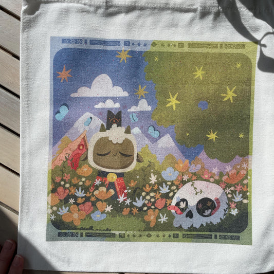 Tote bag de lino Cult of The Lamb Totem & Chill, doble diseño, 40x40 cm, bolsa ecológica reutilizable, lavable y muy resistente