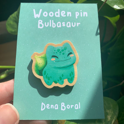 Pin de Madera Bulbasur-poke |Bulbasur-poke Wooden Pin Badge |